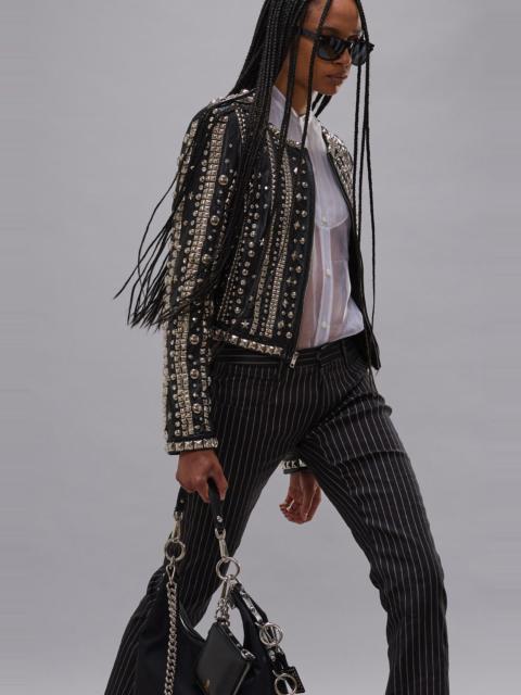 R13 FRONT ZIP CREWNECK LEATHER JACKET