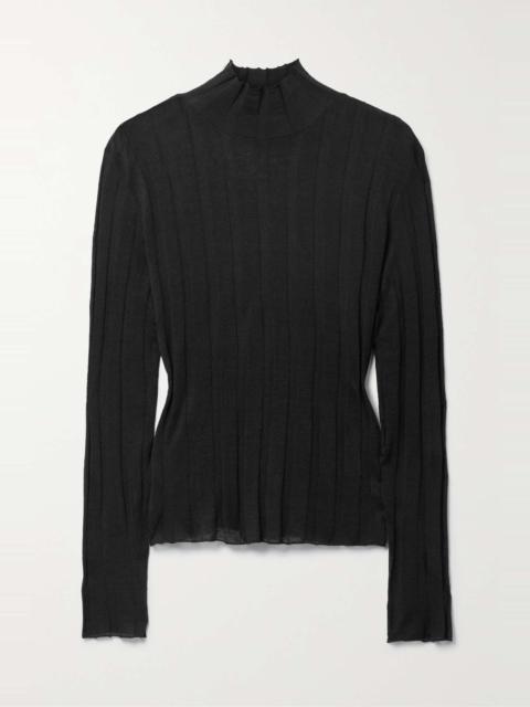 Daxy ribbed linen and silk-blend turtleneck top