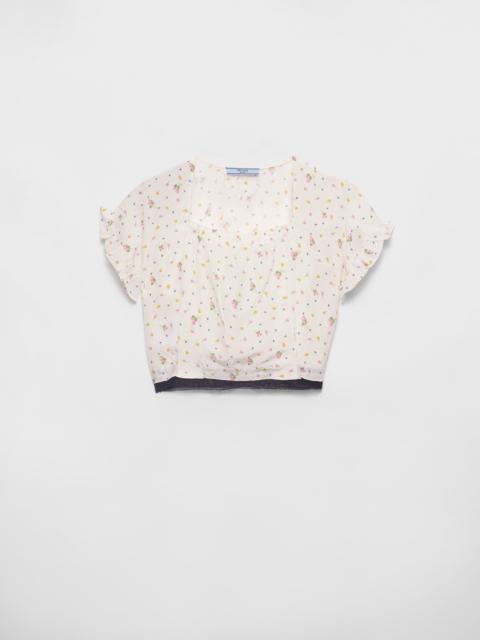 Prada Short-sleeved floral print pongé crop top