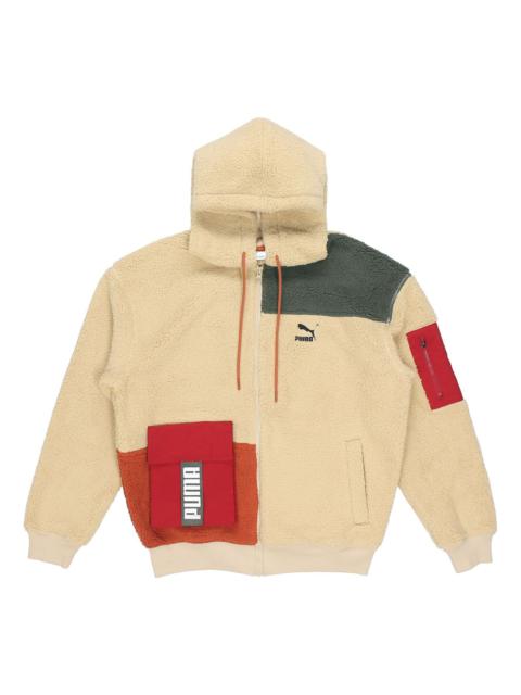 PUMA Retro Block Sherpa Full-Zip Hoodie 'Beige Red Green' 530711-12