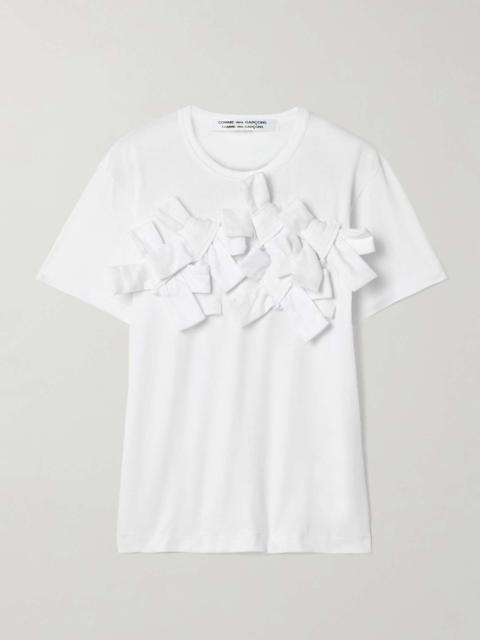 Bow-detailed cotton-jersey T-shirt