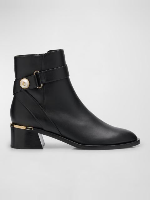 Noor Leather Pearly-Button Ankle Booties