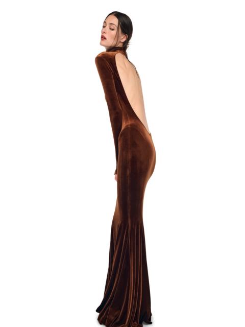 NORMA KAMALI LONG SLEEVE TURTLE OPEN BACK FISHTAIL GOWN