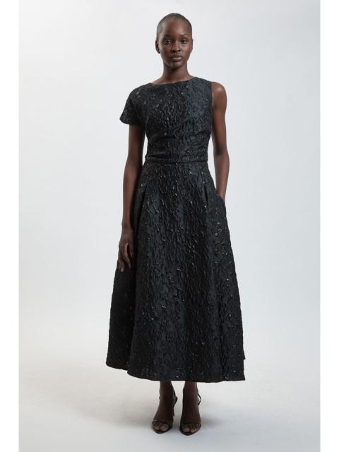 KAREN MILLEN Petite Jacquard Asymmetric Sleeve Midi Dresss
