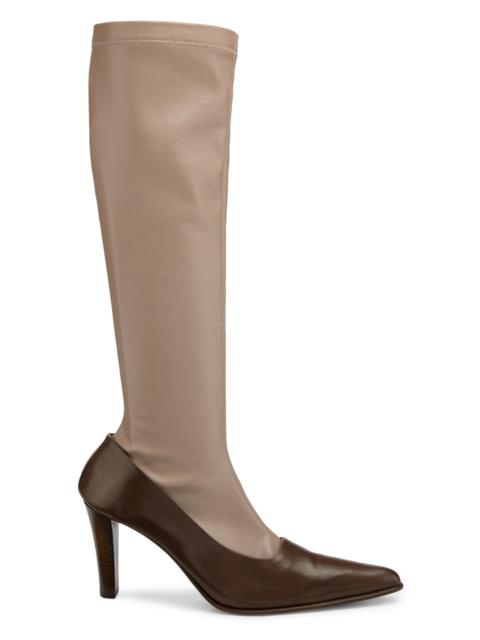 MM6 Maison Margiela Women's 80MM Mixed-Media Knee-High Boots - Black Showed Chocolate