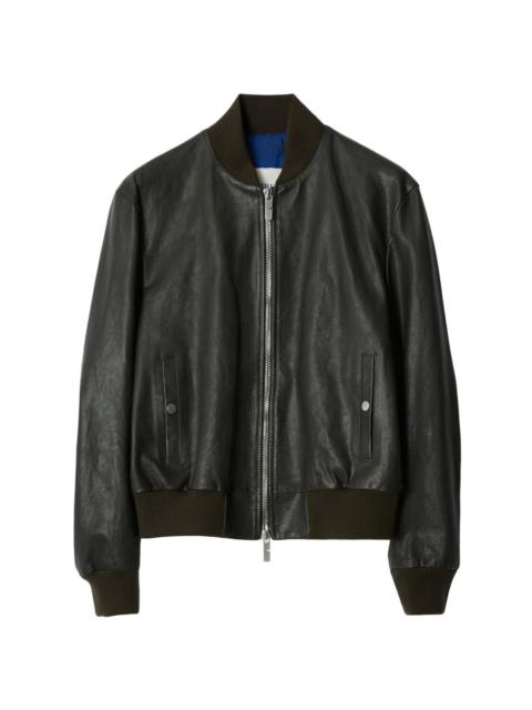 zipped leather bomber jacket