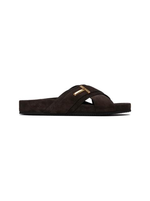 TOM FORD Brown Suede Wicklow T Slides