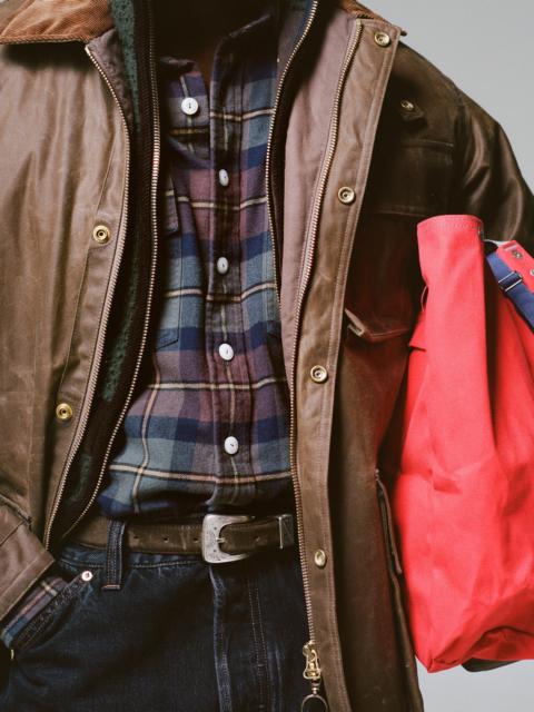 Drake's Brown and Green Check Cotton Two-Pocket Long Point Collar Work Shirt