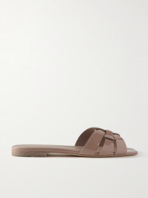 SAINT LAURENT Tribute Woven Patent-leather Slides