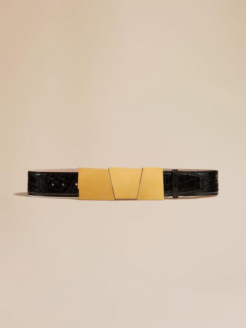 KHAITE The Medium Axel Belt in Croc-Embossed Leather with Gold