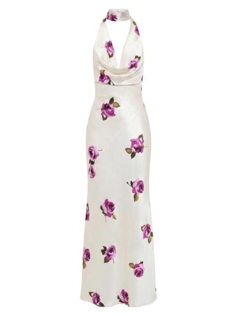 NICHOLAS Women's Lyria Rose-Print Halter Satin Gown - Floating Rosebuds
