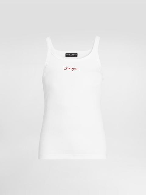 Dolce & Gabbana Cotton tank top with dg embroidery