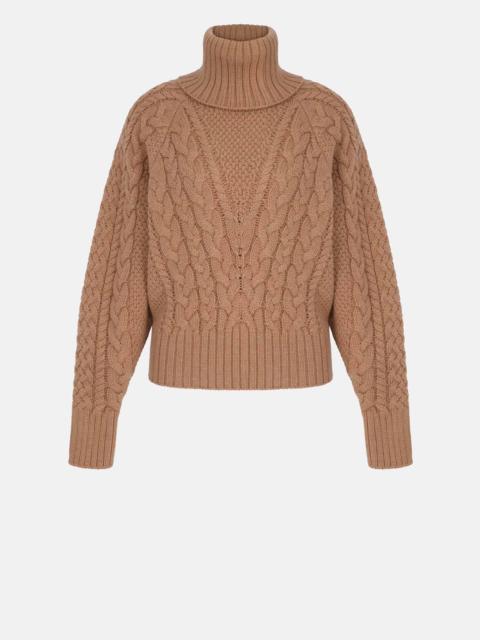 EMILIA WICKSTEAD Otis Sand Melange Cashfeel Cable Knit Sweater