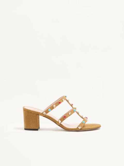 ROCKSTUD SLIDE SANDAL IN SUEDE WITH CABOCHON STONES 60MM