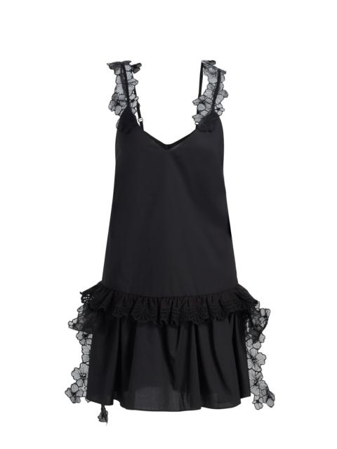 KIKA VARGAS Women's Coralie Lace-Trim Cotton Drop-Waist Minidress - Black