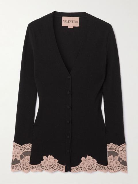 Valentino Lace-trimmed cashmere cardigan Black