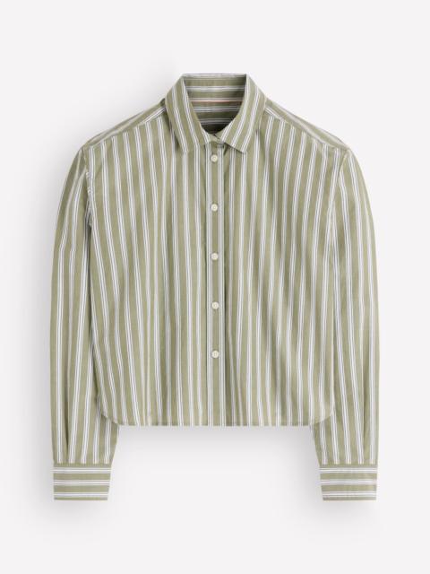 BODEN Sienna Cropped Cotton Shirt-Olive, Navy Tram Stripe
