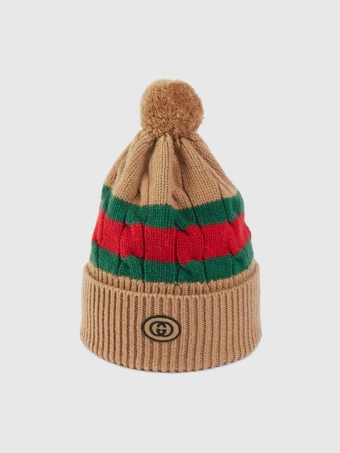 Wool knit hat with Web stripe