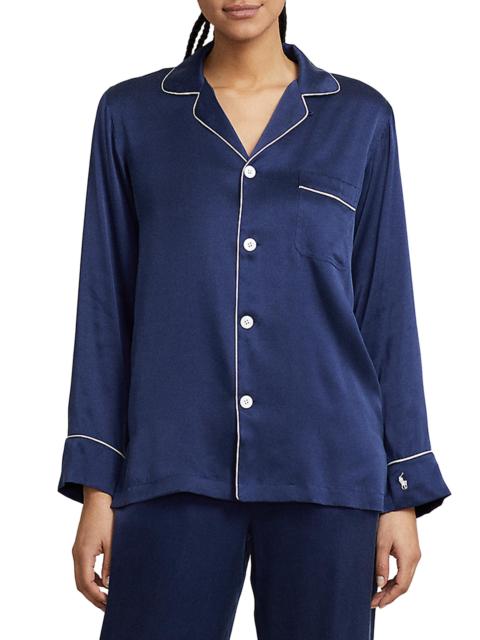 Polo Ralph Lauren Women's Heritage Silk Laurel 2-Piece Stretch Silk Pajama Set - Navy