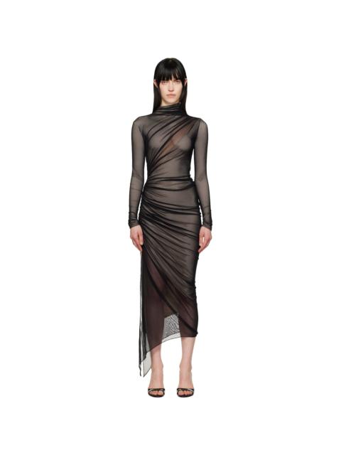 MUGLER Black Asymmetrical Double-Layered Midi Dress