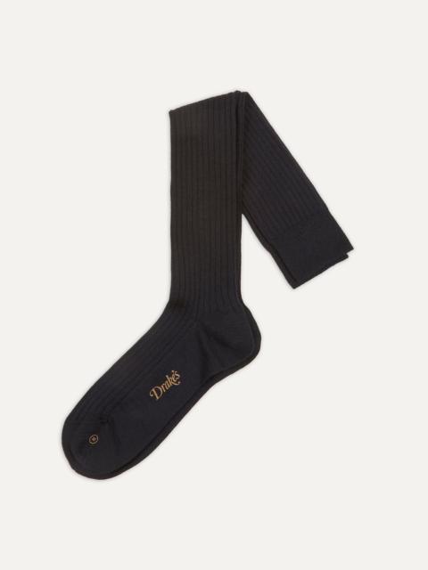 Drake's Dark Navy Wool Over-the-Calf Socks