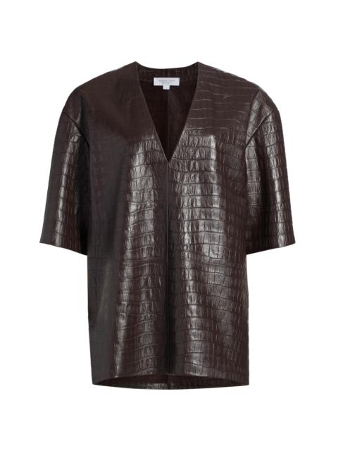 MICHAEL KORS COLLECTION Women's Croc-Embossed Leather Top - Chocolate
