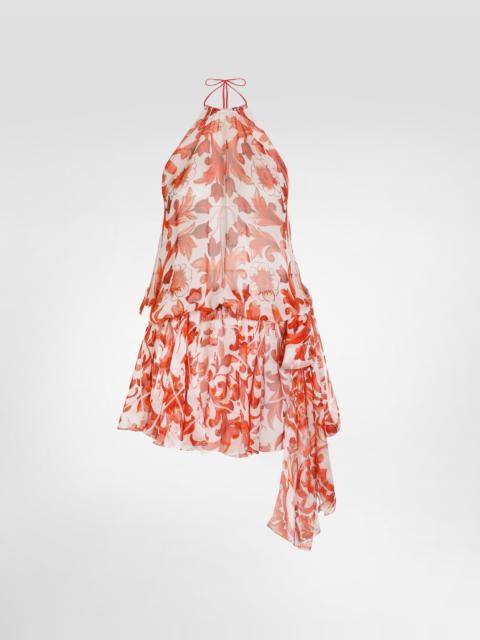 Dolce & Gabbana Majolica-print chiffon short dress