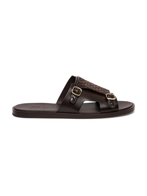 Santoni Men’s brown woven leather double-buckle sandal