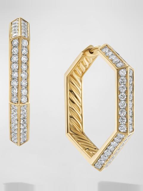 DAVID YURMAN Carlyle Hoop Earrings with Diamonds in 18K Gold, 4mm, 1"L