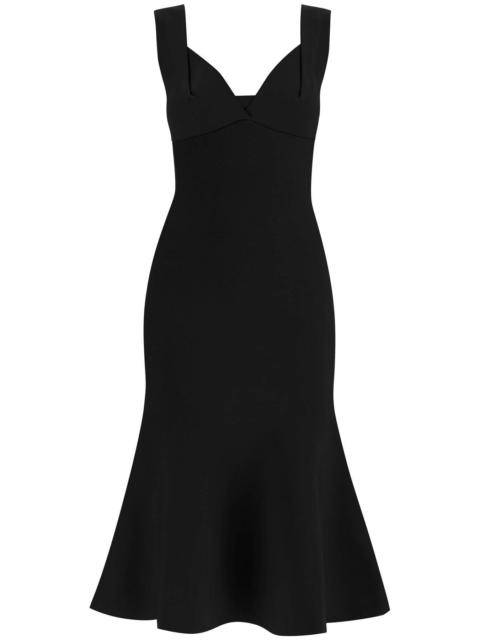 ROLAND MOURET FLUTED HEM MIDI DRESS