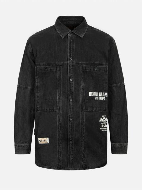 EVISU KAMON PRINT AND LOGO EMBROIDERY LOOSE FIT DENIM SHIRT