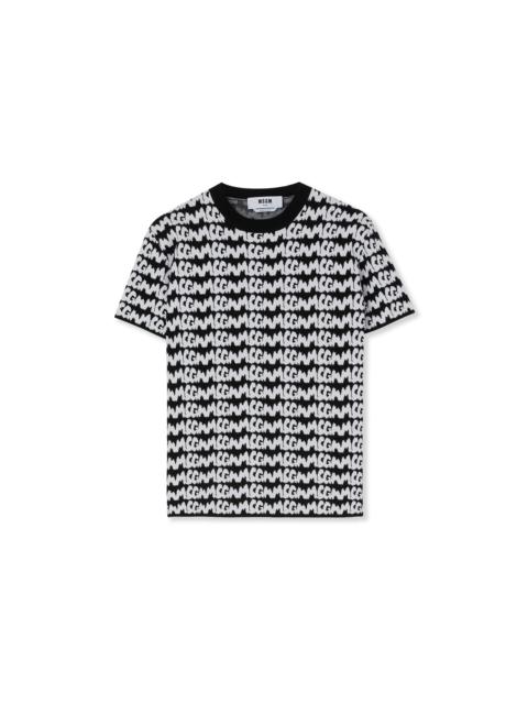 MSGM Viscose T-Shirt with new jaquard brushstroke logo all over