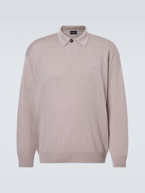 GIORGIO ARMANI Embroidered linen-blend polo sweater