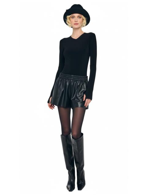 NORMA KAMALI LONG SLEEVE SHOULDER PAD V NECK TOP