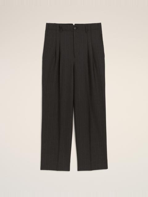 AMI Paris GREY HIGH-WAISTED CARROT-FIT STRIPED WOOL TROUSERS