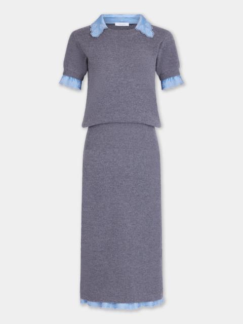 rabanne GREY WOOL AND CASHMERE SHORT-SLEEVE MIDI DRESS