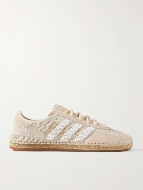 + CLOT Gazelle bead-embellished suede-trimmed canvas-jacquard sneakers