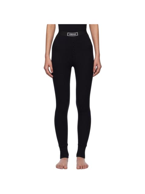 VERSACE Black 90s Vintage Logo Ribbed Leggings