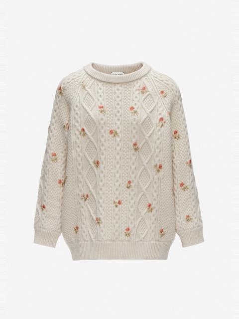 MAGDA BUTRYM Floral cable knit sweater in cream