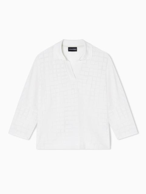 EMPORIO ARMANI JACQUARD JERSEY JUMPER WITH POLO COLLAR AND CHECK PATTERN