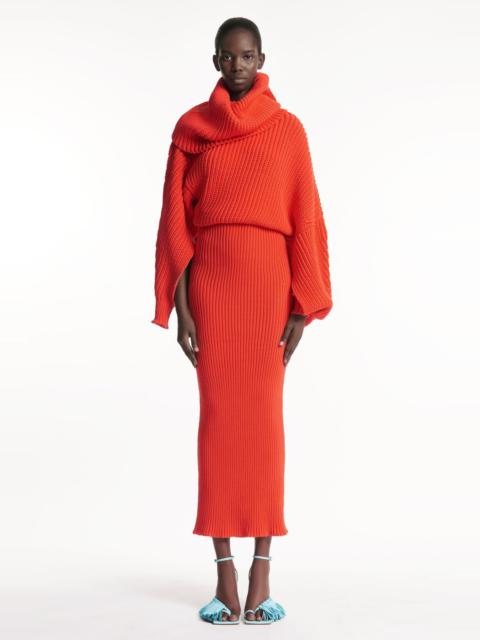 A.W.A.K.E. MODE KNIT MAXI SNOOD DRESS WITH SLEEVE OPENING RED