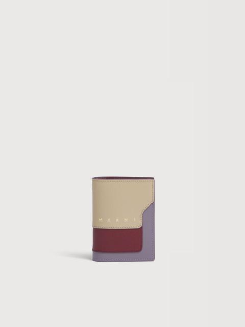 Marni TAUPE, RUBY AND PURPLE SAFFIANO LEATHER BIFOLD WALLET
