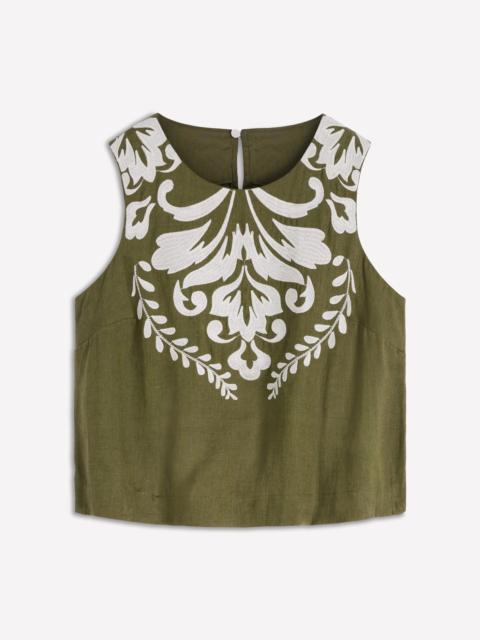 BODEN Sofia Embroidered Linen Top-Woodland Green