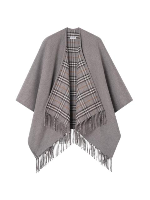 Burberry Women's Check Wool Fringe Cape - Grey