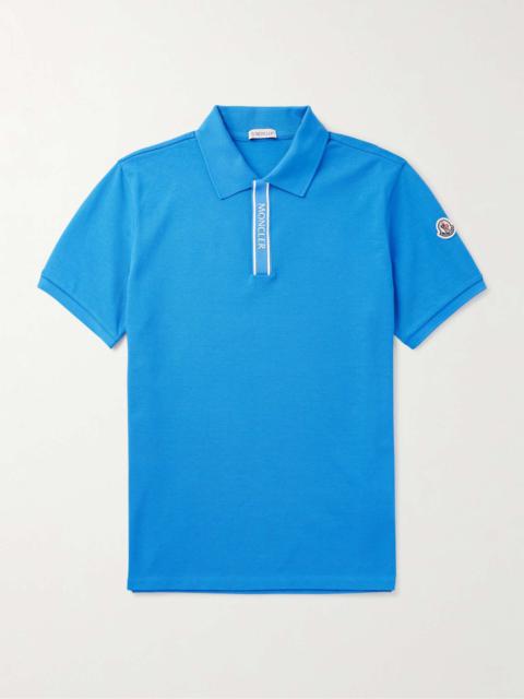 Moncler Logo-Appliquéd Grosgrain-Trimmed Cotton-Piqué Polo Shirt
