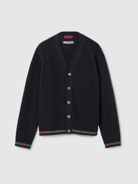GUCCI Ajour cotton knit cardigan with Web