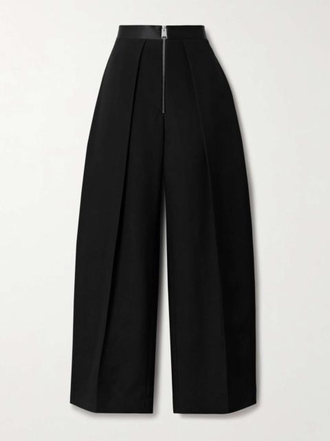 KHAITE Marine pleated satin-trimmed crepe straight-leg pants