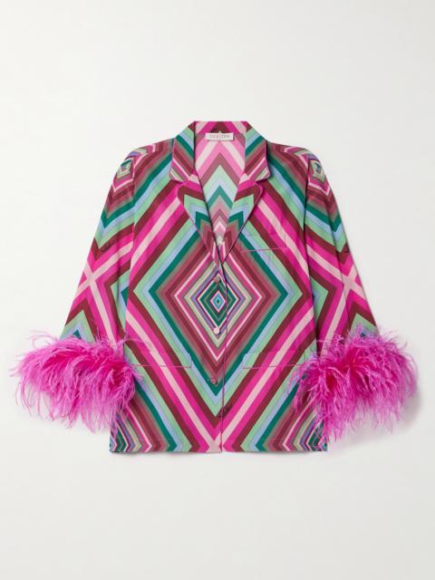 Valentino Feather-trimmed Printed Silk Crepe De Chine Shirt
