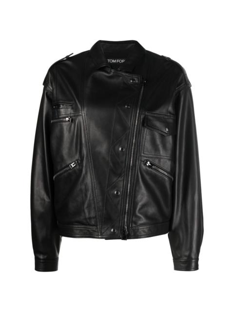 TOM FORD Metallic Dabbed Croc Printed Leather Biker Jacket