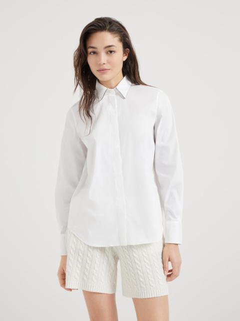 Stretch cotton poplin shirt with shiny collar